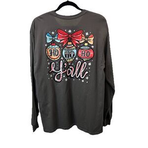 Southern Yall Christmas Ho Ho Ho Gray Long Sleeve Graphic Shirt Womens Size L
